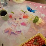 Cherry-flavored dango with special cherry flavored tea (Good Smile Cafe, Sakura Miku promo)