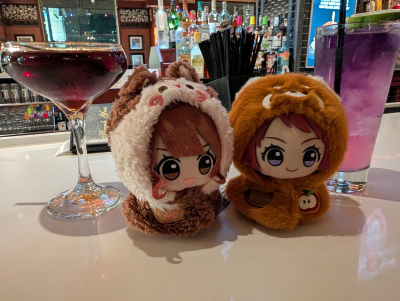 Saki and Ume nuis in a dog and squirrel outfits respectively